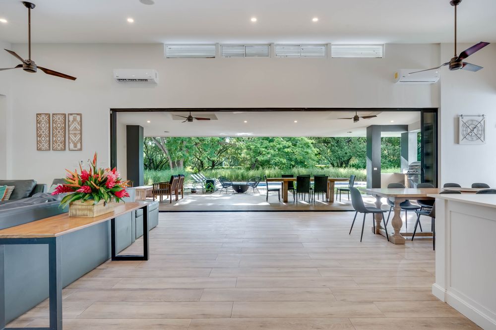 The great room open to the pool