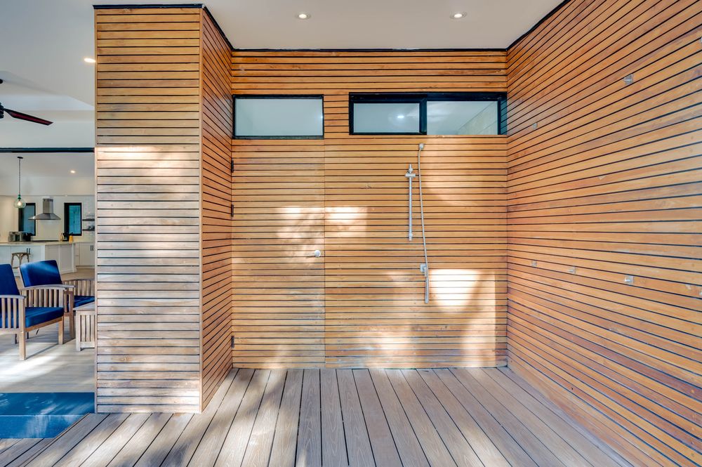Teak outdoor shower